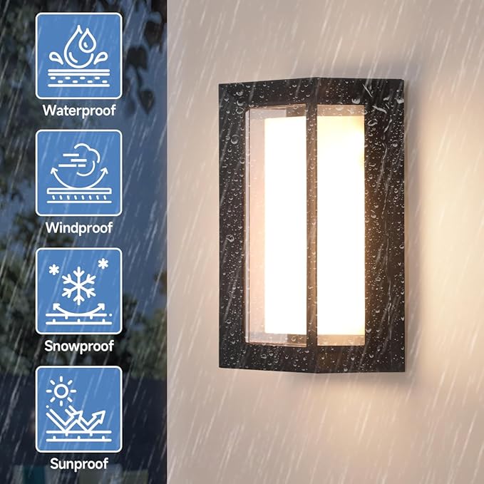 Outdoor Wall Lights LED 3 Color Outdoor Light Fixture Wall Mount Exterior Lights 2100Lm IP65 Exterior Wall Sconce,Rustproof Sconce with Double Shade,Matte Black Light for Porch 1 Pack