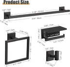 YACVCL 5-Pieces Matte Black Bathroom Hardware Accessories Set 23.6 Inch Towel Bar Set Upgraded Toilet Paper Holder with Shelf Stainless Steel Wall-Mounted Bathroom Hardware Set