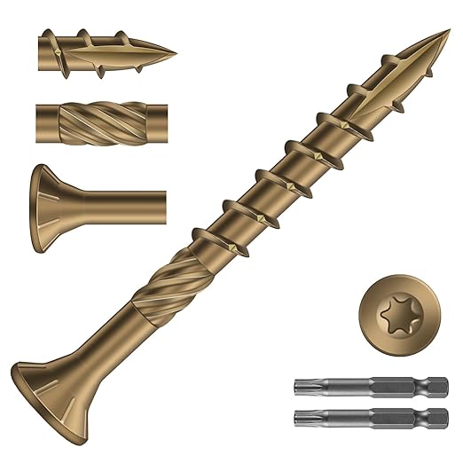 #8 x 1-5/8" Deck Screws (924Pcs) 6lb. Carbon Steel, Yellow, Flat Head, Rust Resistant epoxy Coated, with T25 Star Bit