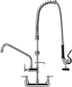 Commercial Sink Faucet with Sprayer 36" Height 8" Adjustable Center, Commercial Wall Mount Kitchen Sink Faucet with Pre-Rinse Sprayer and 12" Swing Spout for Restaurant Industrial