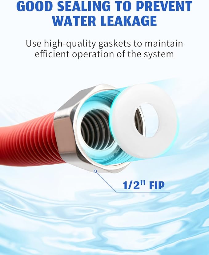 Flexible Stainless Steel Corrugated Water Heater Connector, Hot and Cold Color Water Heater Hose, 1/2" FIP x 1/2" FIP 24" Length