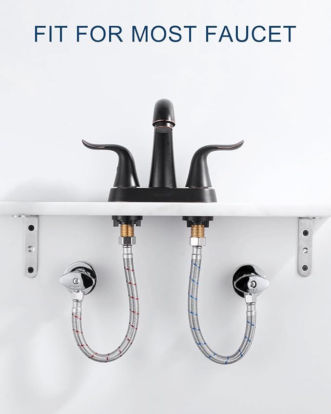 ALEASHA 12 Inch Faucet Supply Lines Stainless Steel Braided Supply Hose for Sink Faucet G1/2" FIP x 3/8" Compression Faucet Connector, cUPC Bathroom Water Hose Replacement Parts 2 PCS