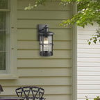 Outdoor Wall Sconces - Exterior Wall Mount Lighting Fixture in Black Finish with Seeded Glass (2 Pack)