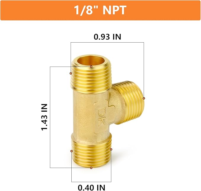 GASHER 5PCS Brass Male Tee Pipe Fitting T Adapter, 3 Way Brass Fitting 1/8" x 1/8" x 1/8" NPT T Fitting