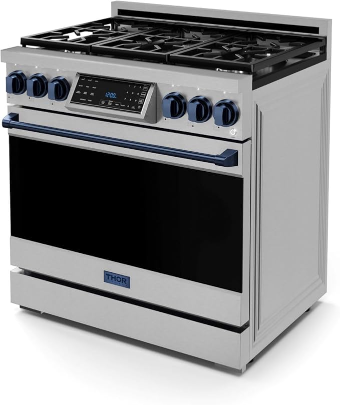 Gordon Ramsay by THOR Kitchen 36 Inch Professional Liquid Propane Range with Tilt Panel Touch Control in Stainless Steel/Navy Blue