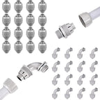 32 Pack 1/2 Inch Liquid Tight Connector NPT Non-Metallic PVC Electrical Flexible Conduit Fittings, UL Listed 16Pack 90D and 16 Pack 180D, Grey