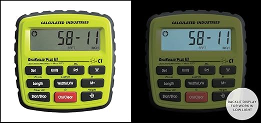 Calculated Industries #6575 DigiRoller Plus III 12.5 Inch Estimators Electronic Distance Measuring Wheel with Large Backlit Digital Display; Measure in Feet, Inches, Meters, Yards; FREE Carrying Pack