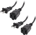 3 Ft Extension Cord,2-Pack Short Power Cord Black,US Male/Female Power Cable for NEMA 1-15P to NEMA 1-15R, UL Listed for Christmas Lights,Small Extension Cord