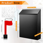 Tandefio 1 Pcs Wall Mount Mailbox with Red Mailbox Flag Reflective Sticker Keys Outdoor Steel Rustproof Lock Post Boxes Outdoor, 11.4 x 8.7 x 2.6 Inches, Black