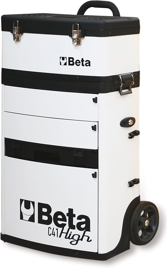 Beta C41H Two-Module Rolling Tool Chest, Detachable Tool Box, Telescopic Handles, White