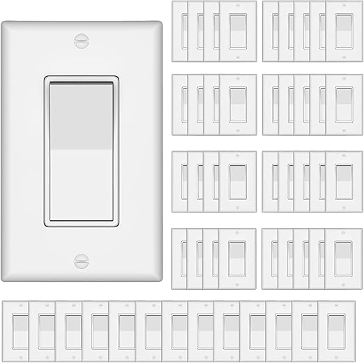 ThunderWay Single Pole Decorator Wall Light Switch with Wall Plate, 15A 120V/277V, On/Off Paddle Switch, Residential Grade - UL Listed, White