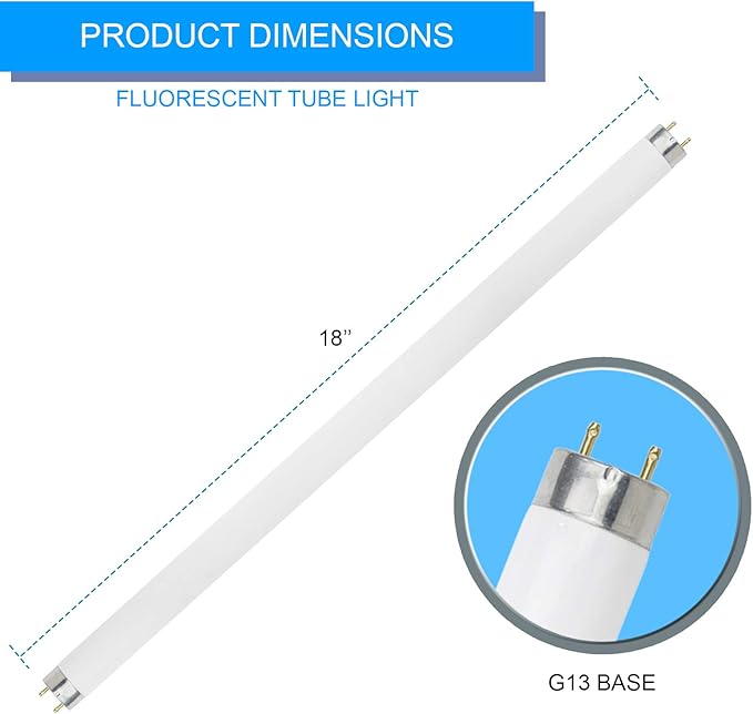DYSMIO Lighting F15T8-CW 15 Watt T8 Straight Tube, Medium Bi-Pin Base, 4100K - Cool White Pack of 8