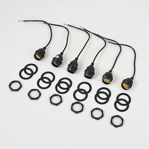 Light Socket with Cord Outdoor Light Socket Wire with E26/E27 Socket Light Bulb Socket with Cord Temporary Construction Lighting Waterproof Socket Corded (6 Pack) 1Foot 20Awg Ma6009