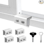 Window Locks for Up and Down Windows 4 Pack Window Stopper Sliding Window Lock for Vertical Horizontal Sliding Windows Doors with Key Aluminum Window Security Locks Child Proof(Silver Medium)
