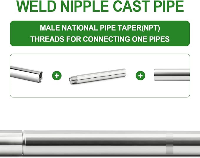 TAISHER 2PCS 304 Stainless Steel Pipe Fittings, 1/4" NPT Male Threaded, 8" Length Weld Nipple Cast Pipe