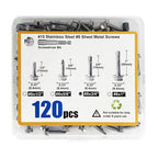 QSJ 120PCS #8 x 3/4'' Sheet Metal Screws 410 Stainless Steel Hex Washer Head Fast Self Tapping Screws with Screwdriver Bit Silver