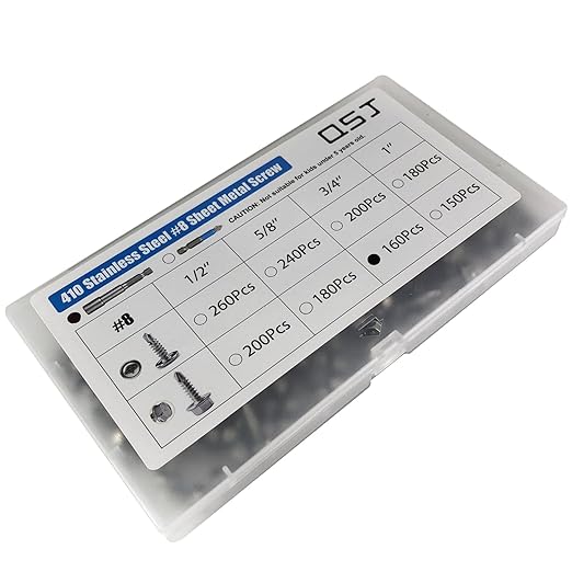 QSJ 160 PCS #8 x 3/4'' Sheet Metal Screws 410 Stainless Steel Hex Washer Head Fast Self Tapping Screws with Screwdriver