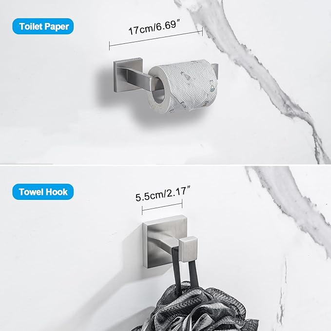 4-Piece Bathroom Hardware Set, Towel Rack Towel Holder Toilet Paper Holder Towel Hooks Towel Bar Set Stainless Steel Towel Rack Accessories Set Wall Mounted, Brushed Nickel 16 Inch