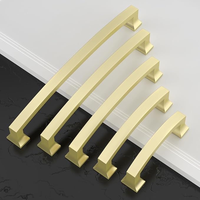 Asidrama 10 Pack 7.5 Inch(192mm) Hole Centers Kitchen Cabinet Handles, Brushed Brass Cabinet Pulls Kitchen Cabinet Hardware for Cupboard Drawer Pulls