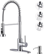 Chrome Kitchen Faucet with Soap Dispenser: Stainless Steel Kitchen Faucet with Pull Down Sprayer for Sink 2 or 4 Hole - 3 Modes Single Handle Kitchen Sink Faucets for Farmhouse RV Laundry Bar