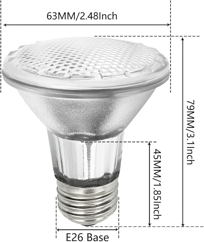 Par20 Bulbs, 6 Pcs 120V 50W Par20 Light Bulbs, E26 Medium Base Long Lasting Life High Output Reflector Flood Lights Replacement Range Hood Light - Warm Light