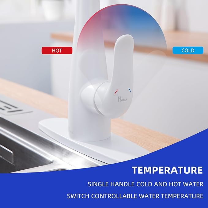 Kitchen Faucet with Soap Dispenser and Pull Down Sprayer - Stainless Steel Single Handle Kitchen Sink Faucet, 1 or 3 Hole Design for Modern Farmhouse Kitchens, Rv, and Bar Sinks(White)