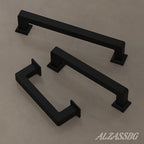 Alzassbg 6 Pack Matt Black Cabinet Pulls, 3-3/4 Inch(96mm) Hole Centers Cabinet Handles Square Kitchen Hardware for Cabinets AL3046MB