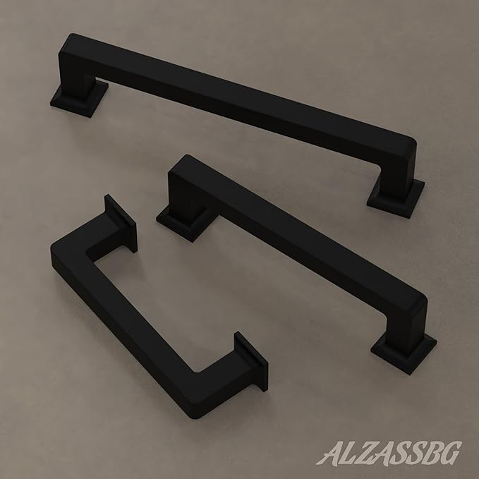 Alzassbg 6 Pack Matt Black Cabinet Pulls, 12-1/2 Inch(320mm) Hole Centers Cabinet Handles Square Kitchen Hardware for Cabinets AL3046MB