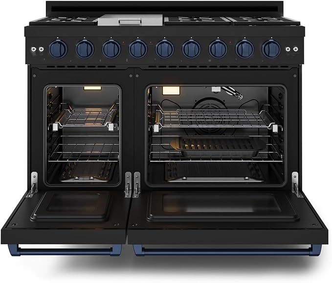 Gordon Ramsay by THOR Kitchen 48 Inch Professional Liquid Propane Range with Tilt Panel Touch Control in Black/Navy Blue