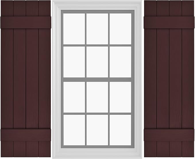 Board & Batten Vinyl Shutters (1 Pair) | 14.5"x51" (4-Board) - Dark Cherry Mocha | Exterior Window Shutters | Includes Mounting Hardware | Simple Installation | Made in USA