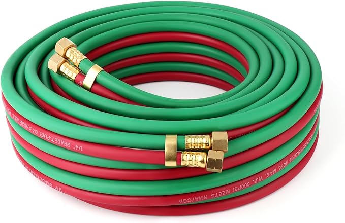 TAISHER 1/4" x 50FT Oxygen Acetylene Twin Hose With 9/16"-18 B fittings Welding Cutting Torch，Grade T