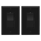 LIDER Dimmer Paddle Switch for Dimmable 300W LED/CFL Lights, 1-Pole or 3-Way, 120 V, Modern Upgrade, UL Listed, Wall Plate Included, Black, 2 Pack