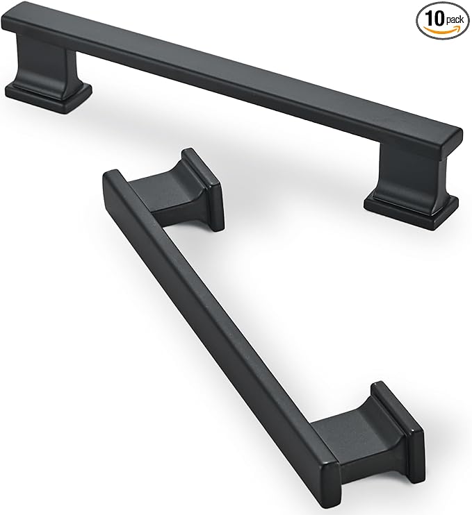 10 Pack 6 Inch Length|5 Inch(128mm) Hole Center Matte Black Kitchen Cabinet Handles, Cabinet Pulls Kitchen Cabinet Hardware, Cupboard Pulls, Drawer Handles