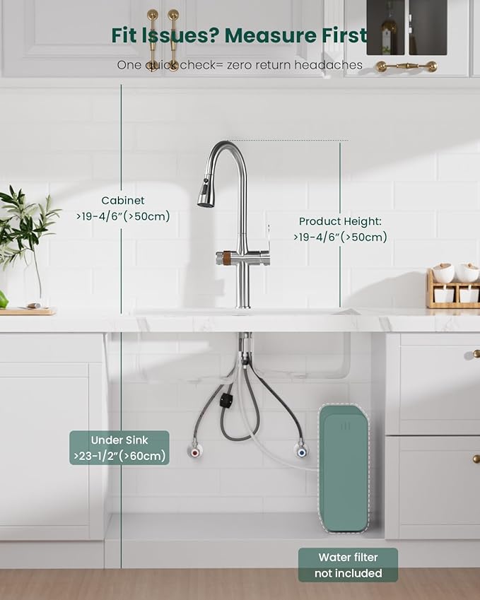 APPASO 3-Way Filter Faucet, Kitchen Faucet with Water Filter, 3 in 1 Faucet for Kitchen Sink Commercial Single Handle, SUS304 Stainless Steel Brushed Nickel (Without Filtration Device)