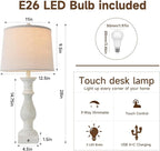 Terpsichore Touch Dimmable Desk Lamp Table Lamps Set of 2 Vintage Night Stand Light Farmhouse Resin Lamp,Bedside Lamps with USB Ports &Outlets,for Bedroom,Living Room,Office,Dining Room,Reading