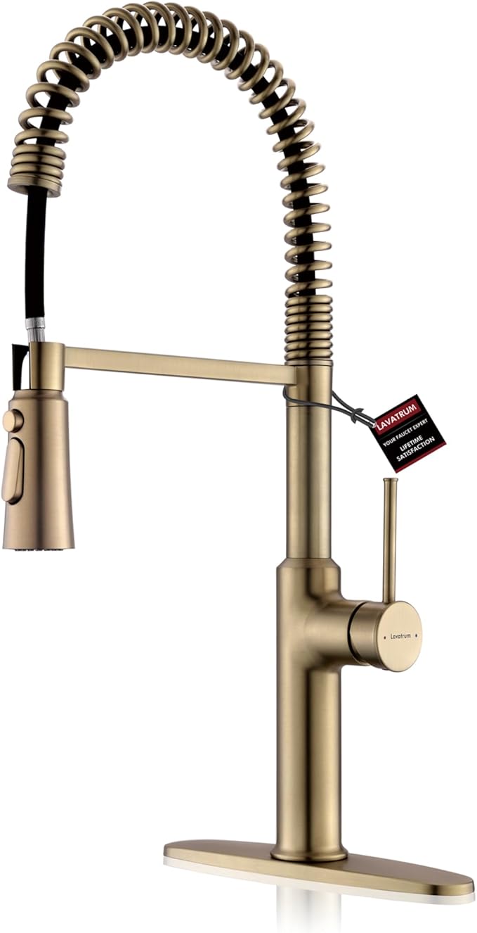 22‘’ Extra-Tall Brushed Gold Kitchen Sink Faucets, Commercial High Arc Single Handle Kitchen Faucets for Pull Down Sprayer Modern Spring with Deck Plate 22 inch