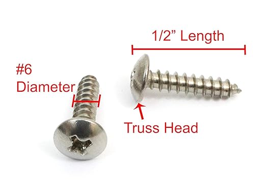 Bolt Dropper No. 6 x 1/2" Stainless Truss Head Phillips Wood Screw, (100 pc), 18-8 (304) Stainless Steel Sheet Metal Screws, Type A Point, Plain Finish by Bolt Dropper