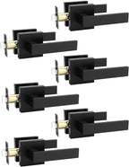 6 Pack Square Black Door Handles Interior, No Lock Passage Door Lever for Left or Right Handing, Heavy Duty Matte Black Closet Door Handle Sets