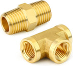 GASHER 4PCS Brass Tee Pipe Fittings, 1/4" NPT Female x 1/4" NPT Female x 1/4" NPT Male Pipe Fittings, Male Run Tee