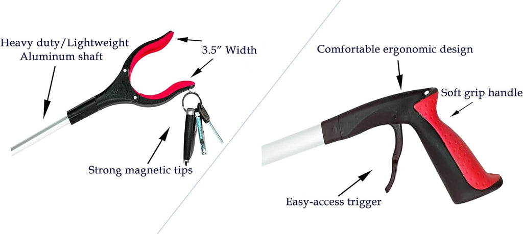 2-Pack Reacher Grabber Tool, Foldable Trash Picker Grabber, Trash Gripper, Garden Nabber, Litter Picker, Extended Grabber（Red/Red)