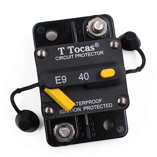 E9 40 Amp Circuit Breaker with Manual Reset | 12V - 72V DC IP67 Waterproof Protection | UL Certified Switchable 40A