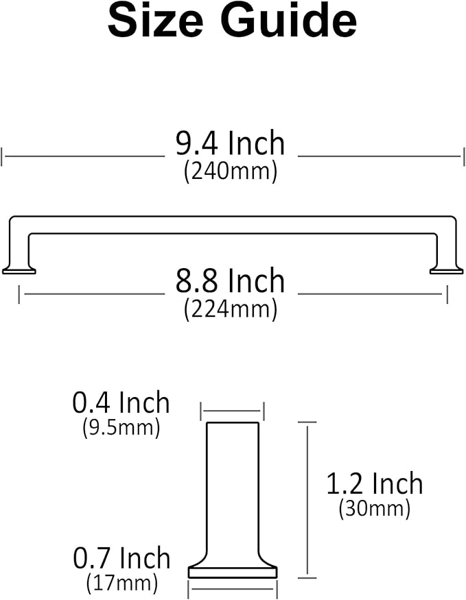 Alzassbg 6 Pack Oil Rubbed Bronze Cabinet Pulls, 8-3/4 Inch(224mm) Hole Centers Cabinet Handles Square Kitchen Hardware for Cabinets AL3046ORB