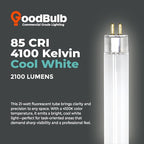 GoodBulb 21-Watt 34 Inch T5 Fluorescent Light Bulb 4100K Cool White Color Medium Bi-Pin Base 2100 Lumens 85 CRI 36000 Life Hours Instant/Programmed Start Pack of 40 Bulbs