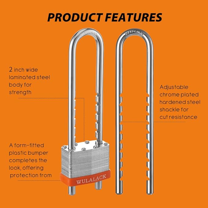 2" Long Shackle Cabinet Lock，12 Pack Laminated Padlocks with Extra Long Extended Adjustable Shackle
