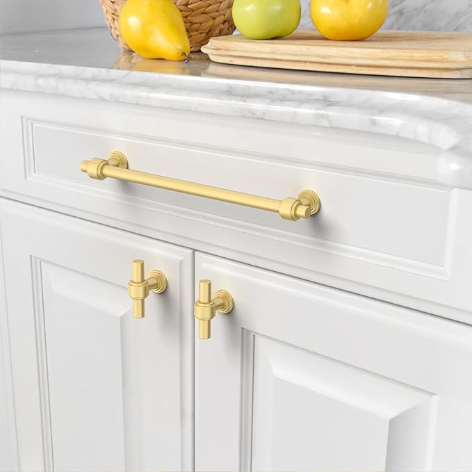 Amerdeco 10 Pack Brushed Gold Cabinet Pulls 10 Inch(254mm) Hole Center Drawer Pulls Cabinet Hardware Kitchen Cabinet Handles for Bathroom Dresser Pulls ZH0069