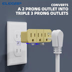 ELEGRP 2 to 3 Prong Grounded Triple Outlet Extender, Adapter Converters for Wall Outlets, Portable Polarized Wall Plug Splitter With 3 AC Outlets, ETL Listed, 2 Pack