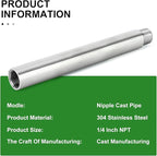 TAISHER 2PCS Stainless Steel Pipe Fittings, 1/4" NPT Male x 1/4" NPT Female Threaded, 8" Length Nipple Cast Pipe