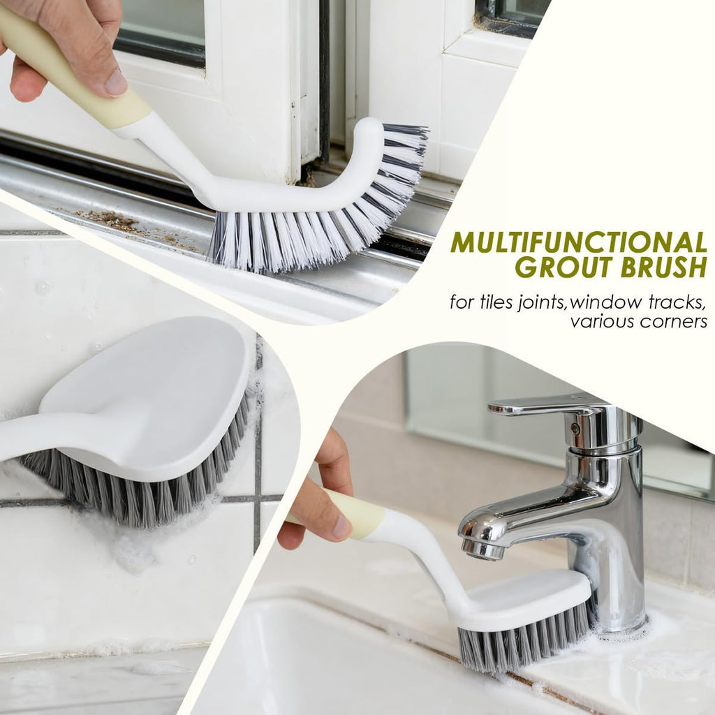 Heavy Duty Scrub Brush with Long Handle, Grout Cleaner Brush, Stiff Bristles Scrub Brushes for Cleaning Bathtub, Bathroom, Shower, Tile, Carpet, Kitchen, Sink (Green)