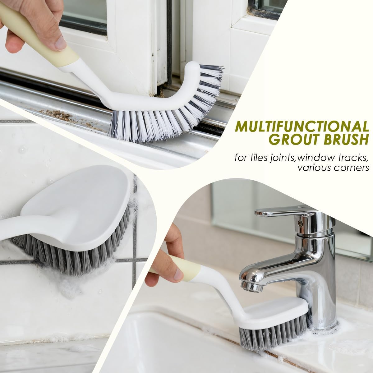 Heavy Duty Scrub Brush with Long Handle, Grout Cleaner Brush, Stiff Bristles Scrub Brushes for Cleaning Bathtub, Bathroom, Shower, Tile, Carpet, Kitchen, Sink (Green)