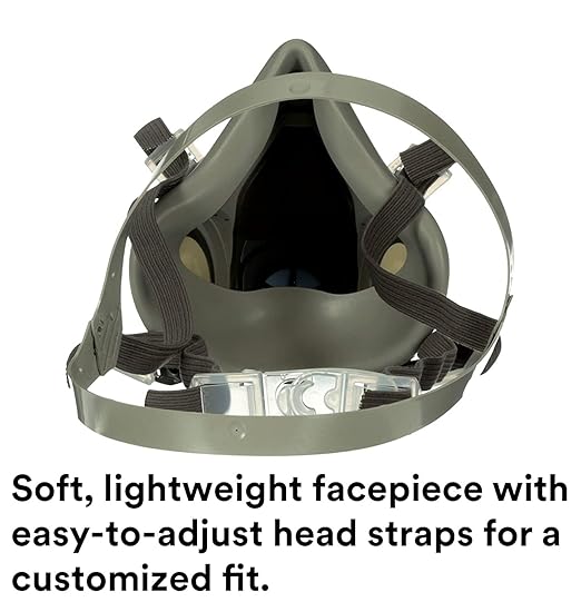 3M Half Facepiece Reusable Respirator 6300, NIOSH, Four-Point Harness, Comfortable Fit, Dual Airline Supplied Air Compatible, Bayonet Connections, Painting, Sanding, Cleaning, Large